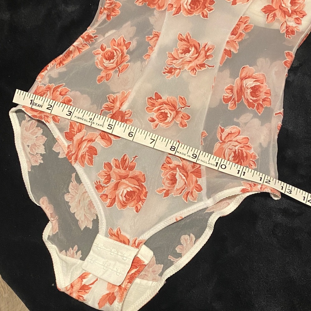 Vintage Rosy Floral Sheer Mesh Bodysuit | 34B NWT | Deadstock French Lingerie - Picture 14 of 16
